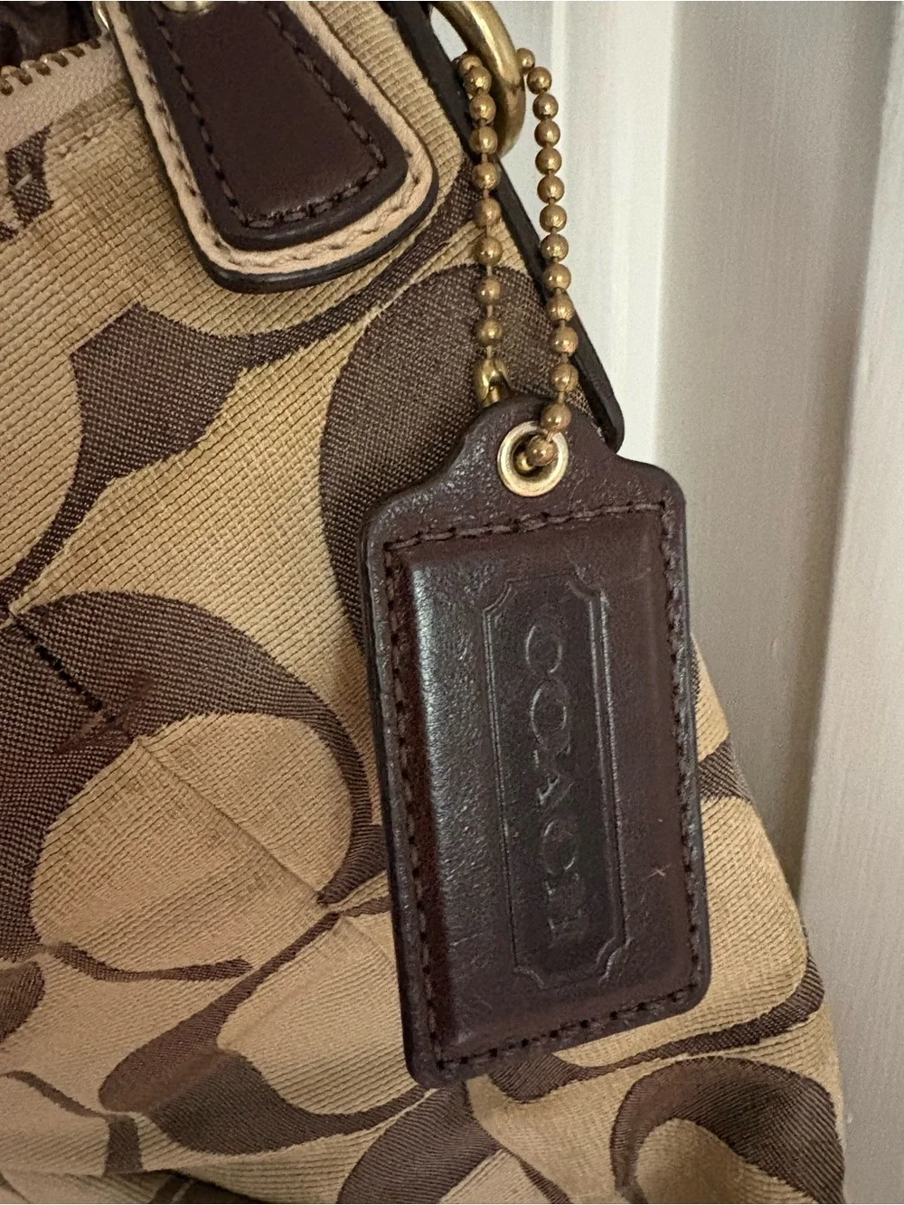 COACH Y2K Kristin Hobo Shoulder Bag Signature C Jacquard Canvas Brown Khaki